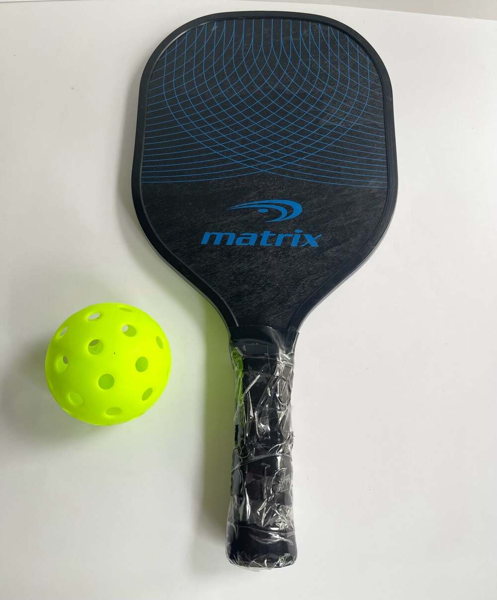 Matrix Black Blue Wood Pickleball Paddle with Ball